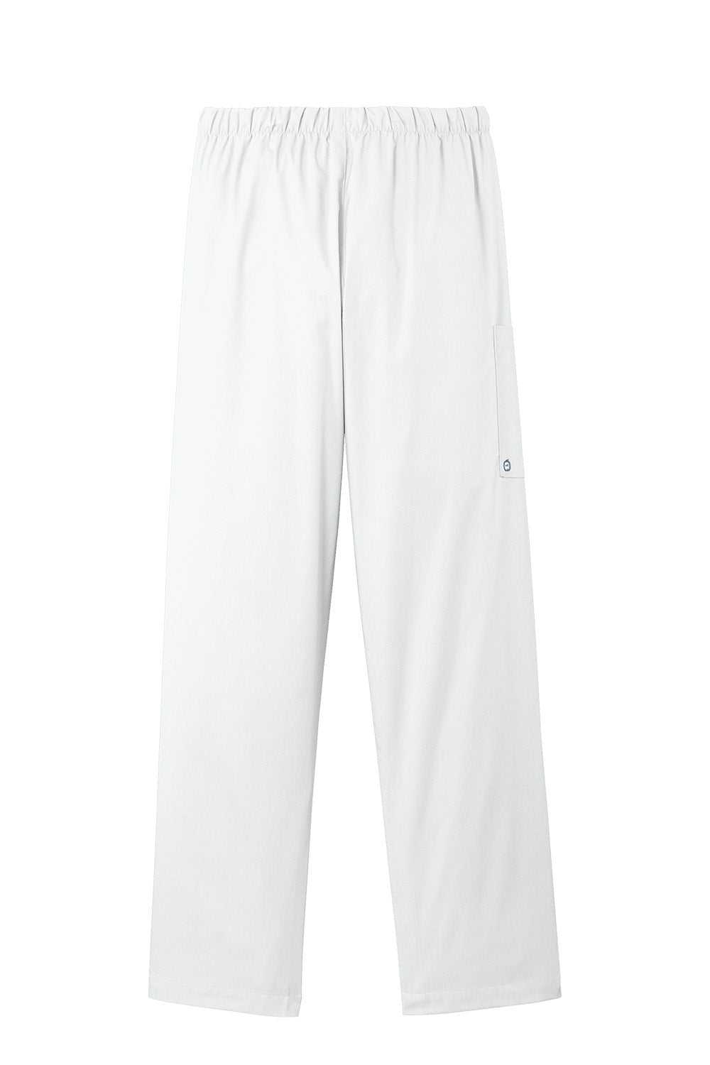 White Wink Women’s WorkFlex Cargo Pant by Print-View, shown flat back view with multiple cargo pockets and relaxed fit.