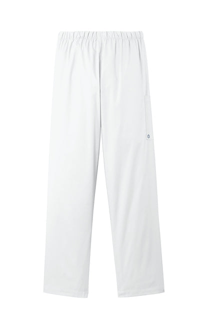White Wink Women’s WorkFlex Cargo Pant by Print-View, shown flat back view with multiple cargo pockets and relaxed fit.