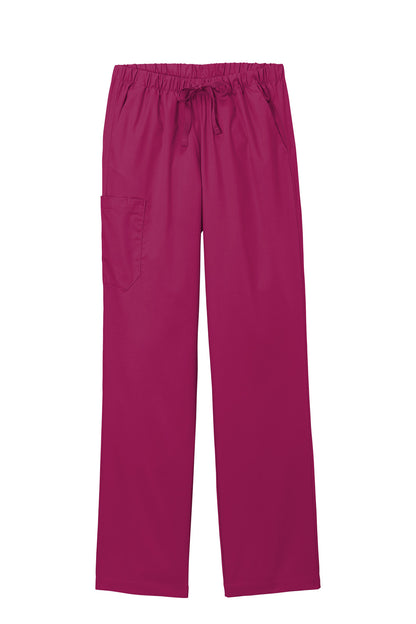 Wink Women’s WorkFlex cargo pant in wine color with flat front, durable fabric, and multiple pockets for practical workwear.
