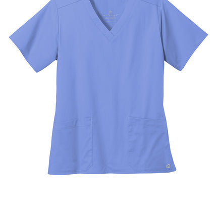Print-View Wink Women’s WorkFlex V-Neck Top V-neck tee in light fabric, shown flat with front view.