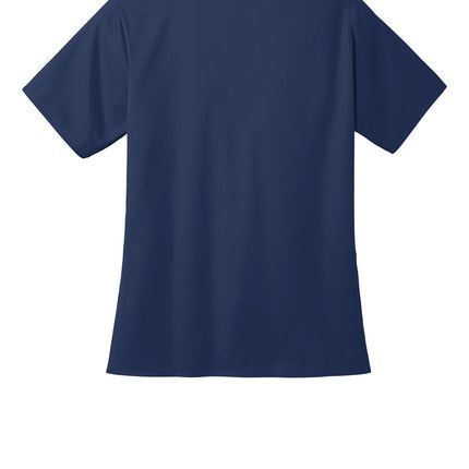 Navy Wink Women’s WorkFlex V-Neck Tee by Print-View, showing the flat back and V-neck design on a comfortable women's top.