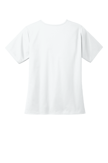 White Wink Women’s WorkFlex V-Neck Top V-neck tee by Print-View, flat back view showing comfortable fit and soft fabric.
