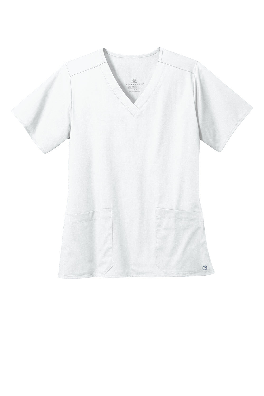 White Wink® Women’s WorkFlex V-Neck Top, flat front view, comfortable V-neck tee by Print-View for professional wear.