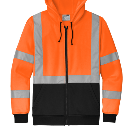 Warm full-zip fleece hoodie for men, designed for heavy use Safety Orange