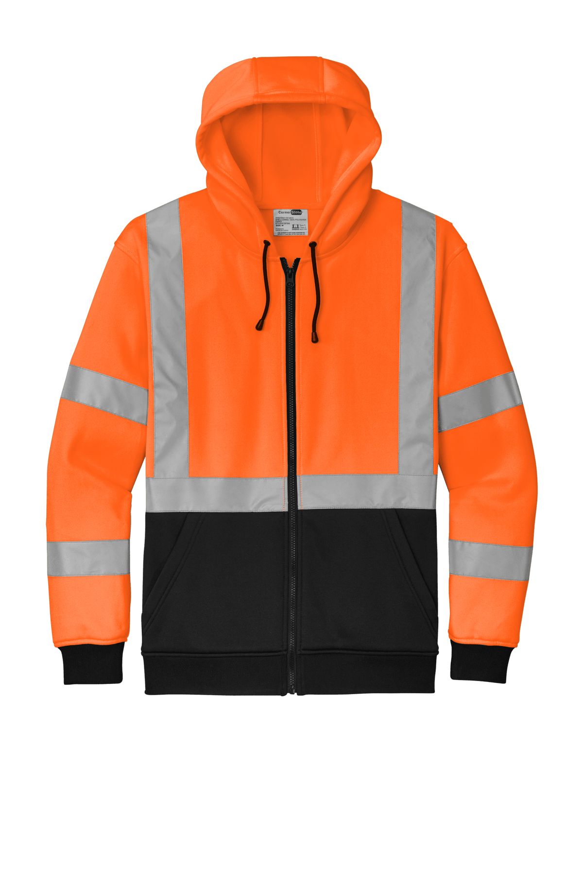 CornerStone heavy-duty full-zip fleece hoodie for cold weather, safety orange work jacket with warm, durable fleece lining.