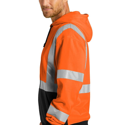 Warm full-zip fleece hoodie for men, designed for heavy use Safety Orange Model Side