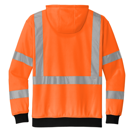 Warm full-zip fleece hoodie for men, designed for heavy use Safety Orange back