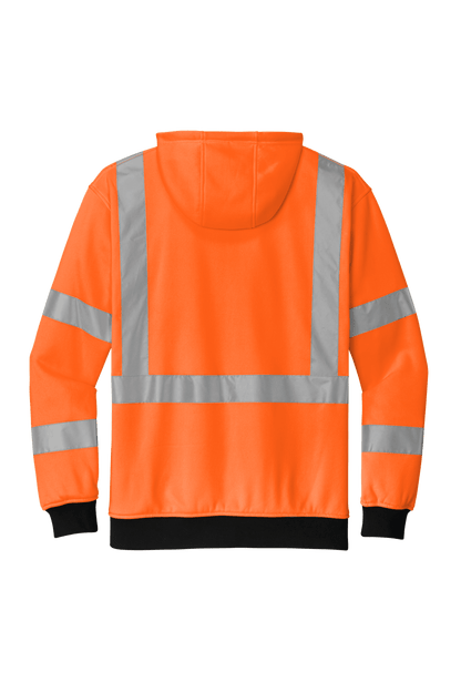 CornerStone heavy-duty full-zip fleece hoodie for men, safety orange work jacket designed for cold weather and heavy use.
