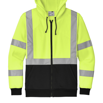 Warm full-zip fleece hoodie for men, designed for heavy use Safety Yellow