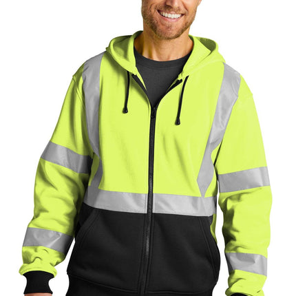 Warm full-zip fleece hoodie for men, designed for heavy use Safety Yellow Model front