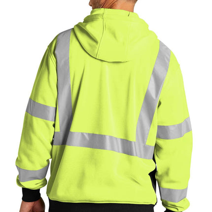Warm full-zip fleece hoodie for men, designed for heavy use Safety Yellow model back