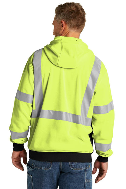 CornerStone heavy-duty full-zip fleece hoodie for men, safety yellow work jacket designed for cold weather and heavy use.
