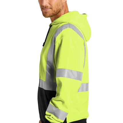 Warm full-zip fleece hoodie for men, designed for heavy use Safety Yellow model side