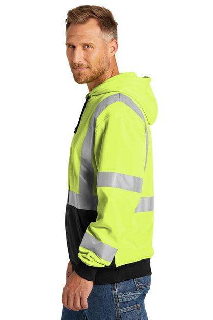 CornerStone heavy-duty full-zip fleece hoodie for men, in safety yellow, designed for cold weather and heavy work use.