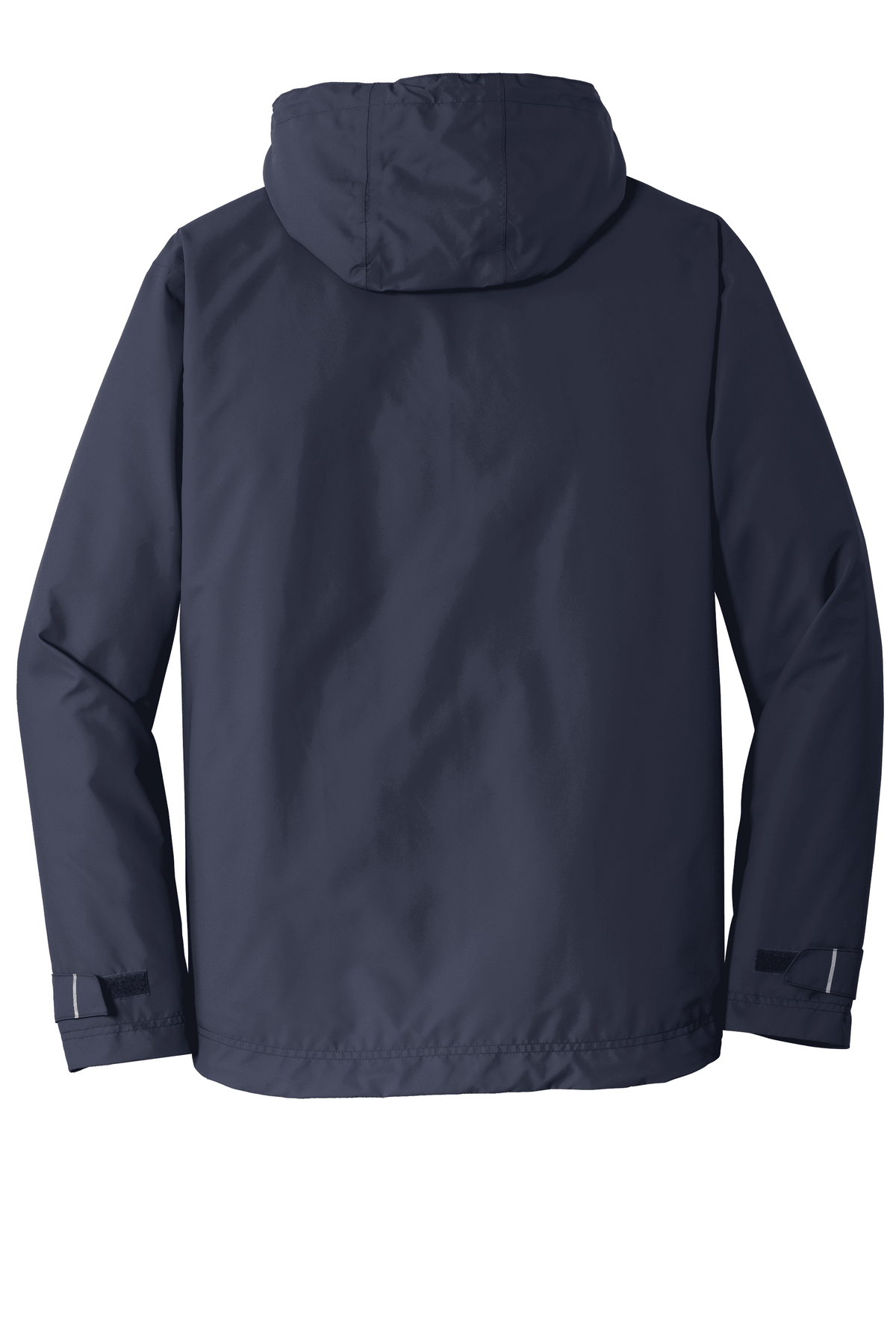 Port Authority waterproof navy rain jacket with printed design, shown from the front, customizable and suitable for wet weather.