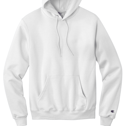 White Champion Powerblend Pullover Hoodie – soft fleece, classic fit with custom logo Print by Print View