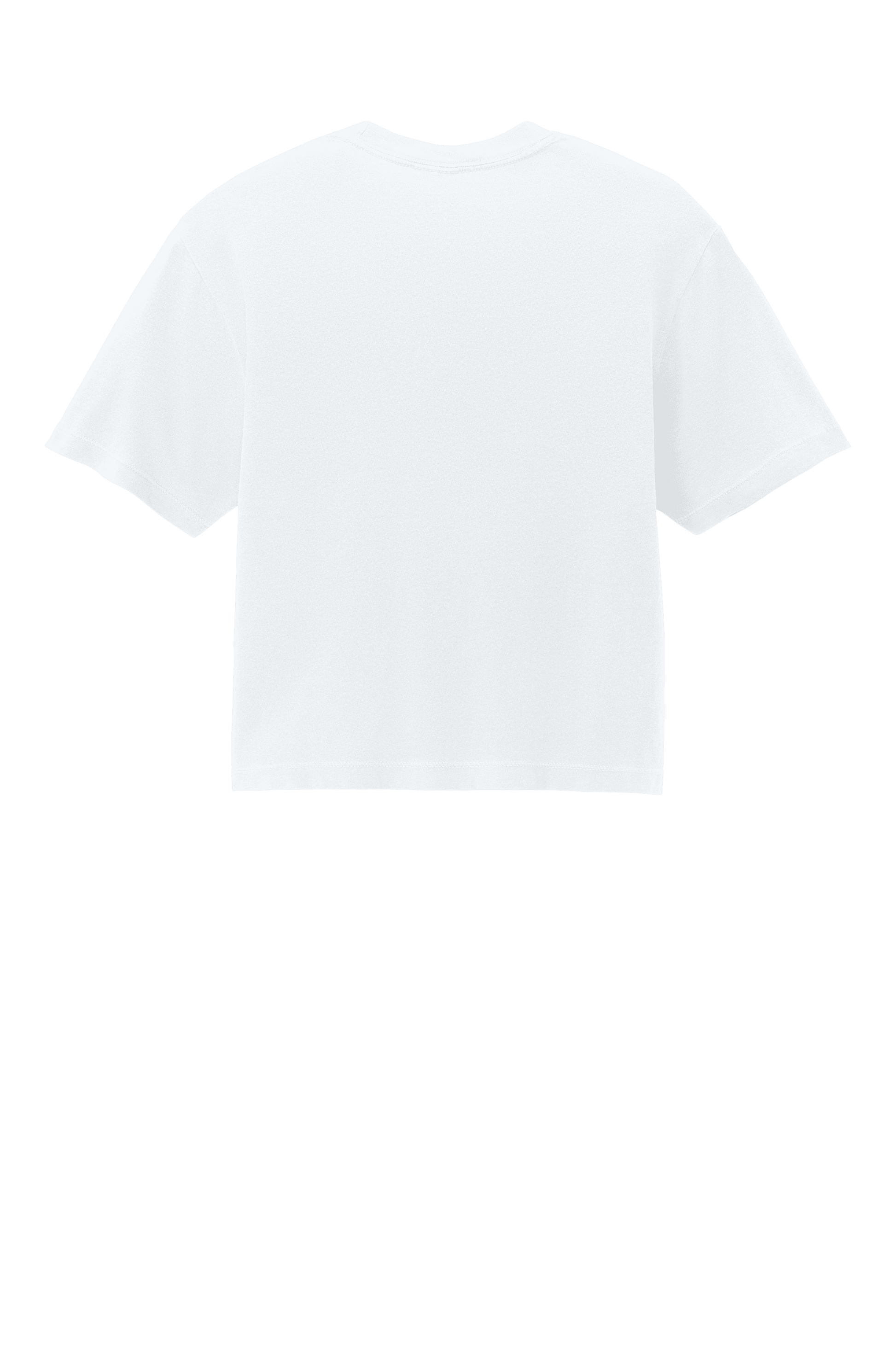 White Comfort Colors women's heavyweight boxy crop top with garment-dyed finish and custom print on the back.