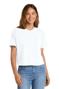 White Comfort Colors women's heavyweight boxy crop top with garment-dyed finish and custom print, relaxed fit, front view.