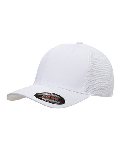 White Print-View fitted mesh cap with side print, casual style, and adjustable fit, perfect for customization or plain wear.
