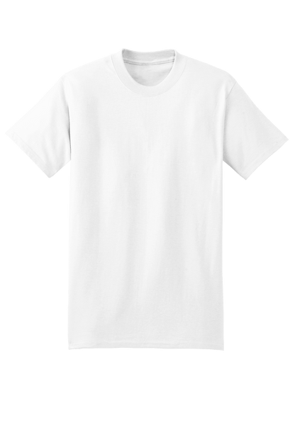 White Hanes Beefy-T heavyweight 100% cotton short sleeve T-shirt, customizable at print view, casual and durable apparel.