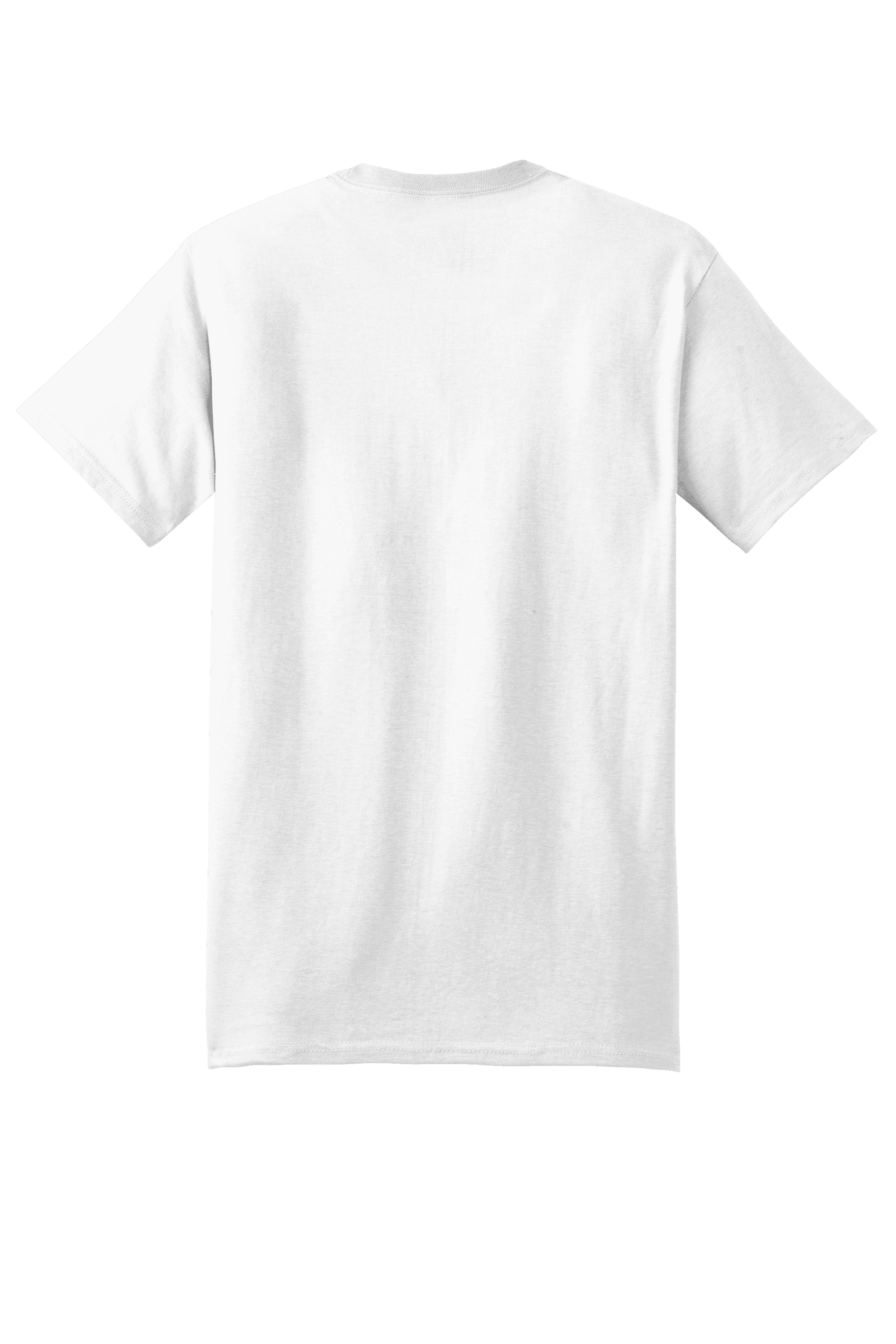 White Hanes Beefy-T heavyweight 100% cotton short sleeve T-shirt shown from the back, customizable at print view.