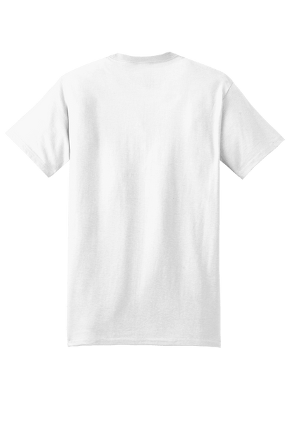 White Hanes Beefy-T heavyweight 100% cotton short sleeve T-shirt shown from the back, customizable at print view.