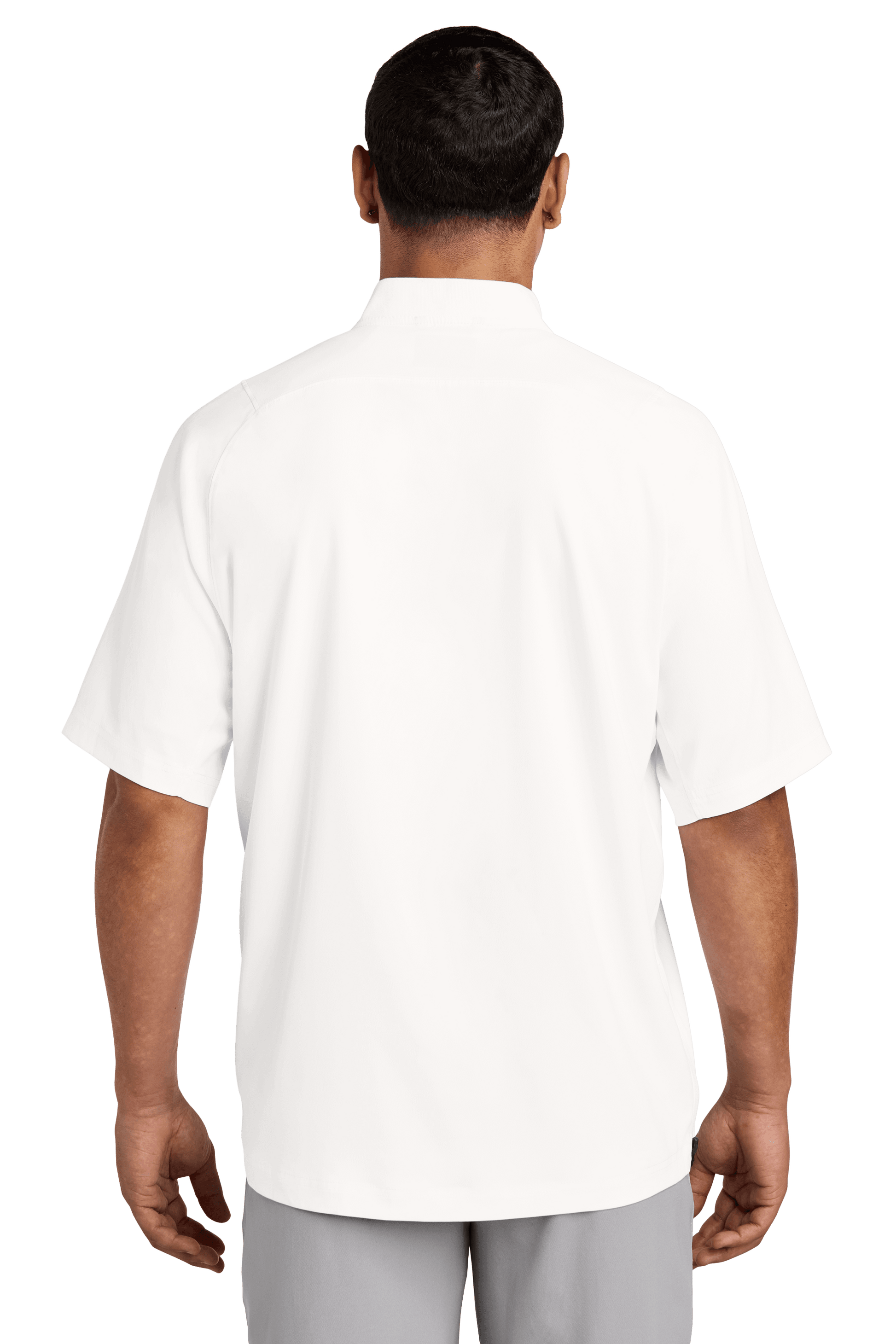 White New Era custom quarter zip short sleeve jacket with printed design, featuring a cage pattern and 1/4-zip front.