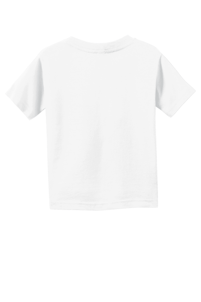 White toddler fine jersey T-shirt by Rabbit Skins, soft cotton kid's T-shirt with a back view showing comfortable fit for children.
