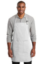 White personalized cooking apron by Port Authority with custom printed text, ideal for BBQ, baking, and gifts.