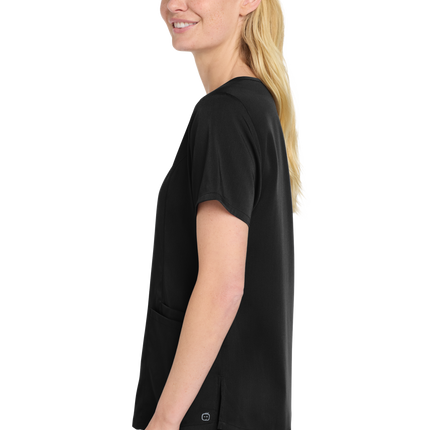 Wink Women’s Premiere Flex Mock Wrap Top Black Model Side