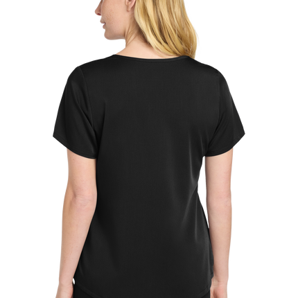 Wink Women’s Premiere Flex Mock Wrap Top Black Model back