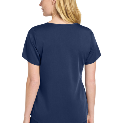 Wink Women’s Premiere Flex Mock Wrap Top Navy Blue model back
