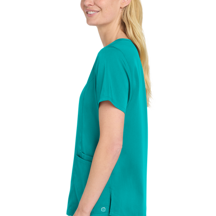 Wink Women’s Premiere Flex Mock Wrap Top Teal model side