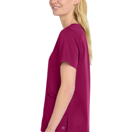 Wink Women’s Premiere Flex Mock Wrap Top Wine model side