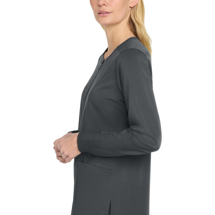 Full-Zip Scrub nurse uniform pewter grey print view model side