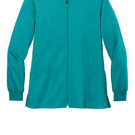 women's Full Zip Scrub nurse uniform teal print view front
