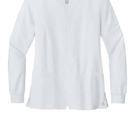 women's Full Zip Scrub nurse uniform white print view front