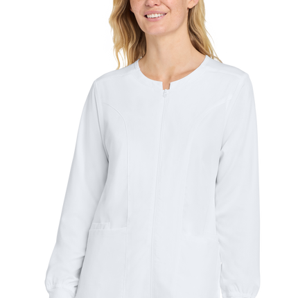 women's Full Zip Scrub nurse uniform white print view