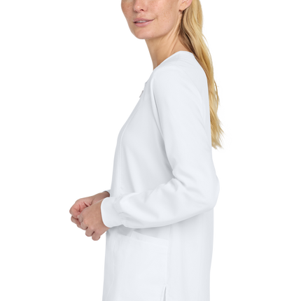 women's Full Zip Scrub nurse uniform white print view