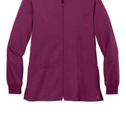 women's Full Zip Scrub nurse uniform wine print view front