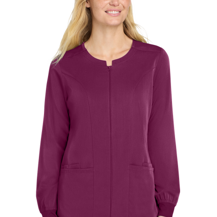 women's Full Zip Scrub nurse uniform wine print view