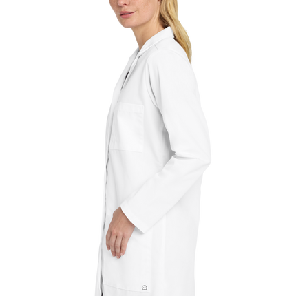 women's white long lab coat print view