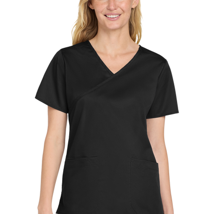 Women's Medical WorkFlex™ Mock Wrap Top- Women's Scrub Print View Black