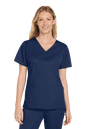 Navy Women's Medical WorkFlex™ mock wrap scrub top by Wink with printed pattern, designed for comfort and professional style.