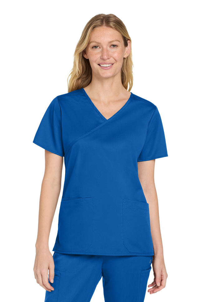 Women's Medical WorkFlex™ Mock Wrap Top- Women's Scrub Print View Royal Blue