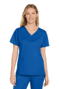 Women's Medical WorkFlex™ mock wrap scrub top by Wink in royal blue with a print design, suitable for healthcare professionals.