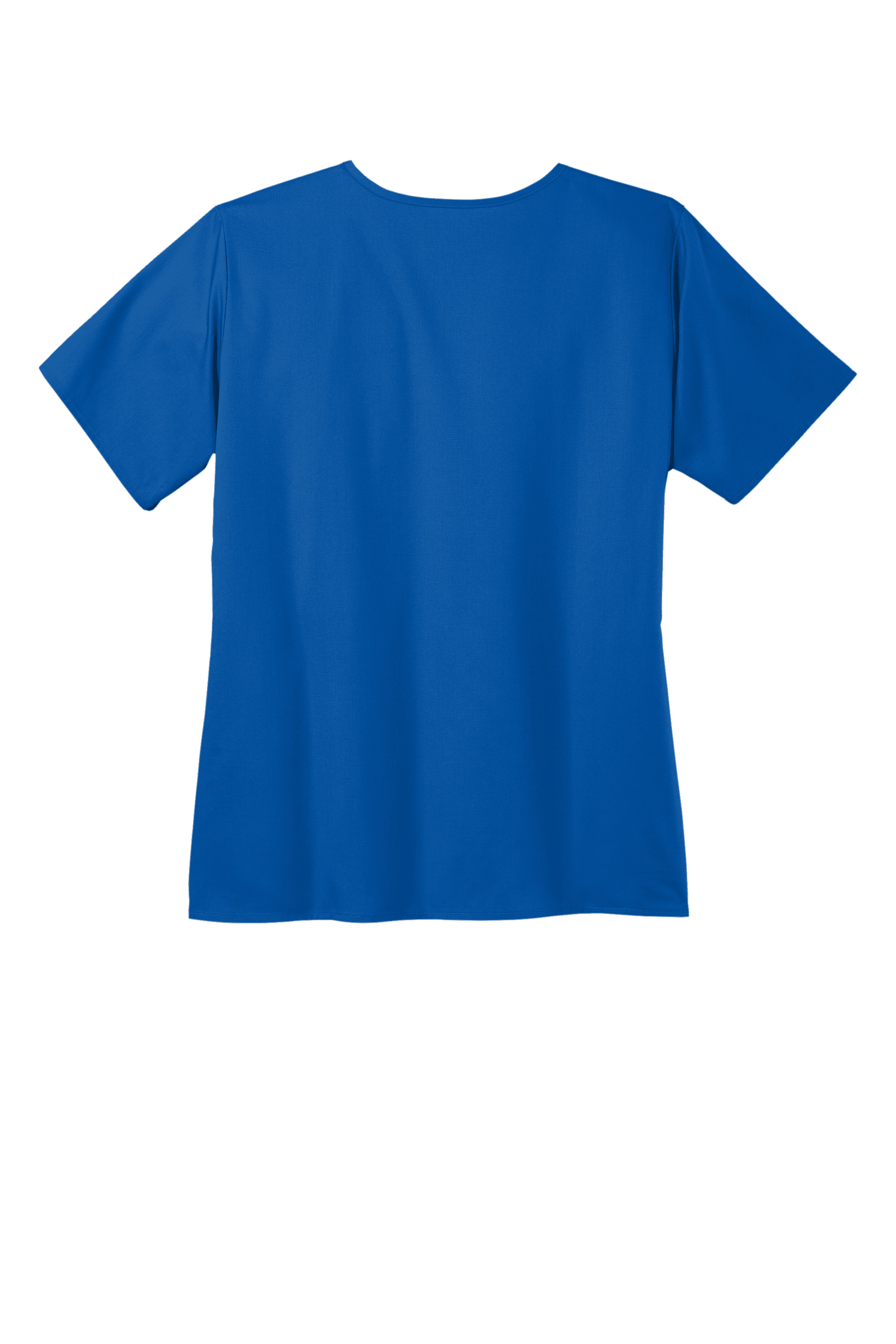 Wink Women's Medical WorkFlex mock wrap scrub top in royal blue with printed design, featuring a comfortable fit and functional pockets.