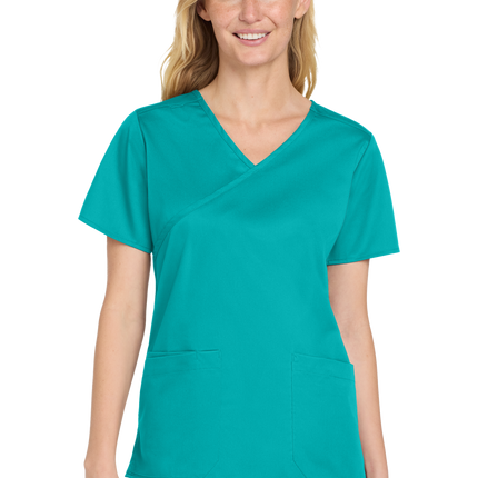 Women's Medical WorkFlex™ Mock Wrap Top- Women's Scrub Print View Teal