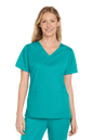 Women’s Medical WorkFlex™ mock wrap scrub top by Wink with teal print, designed for comfort and professional healthcare attire.