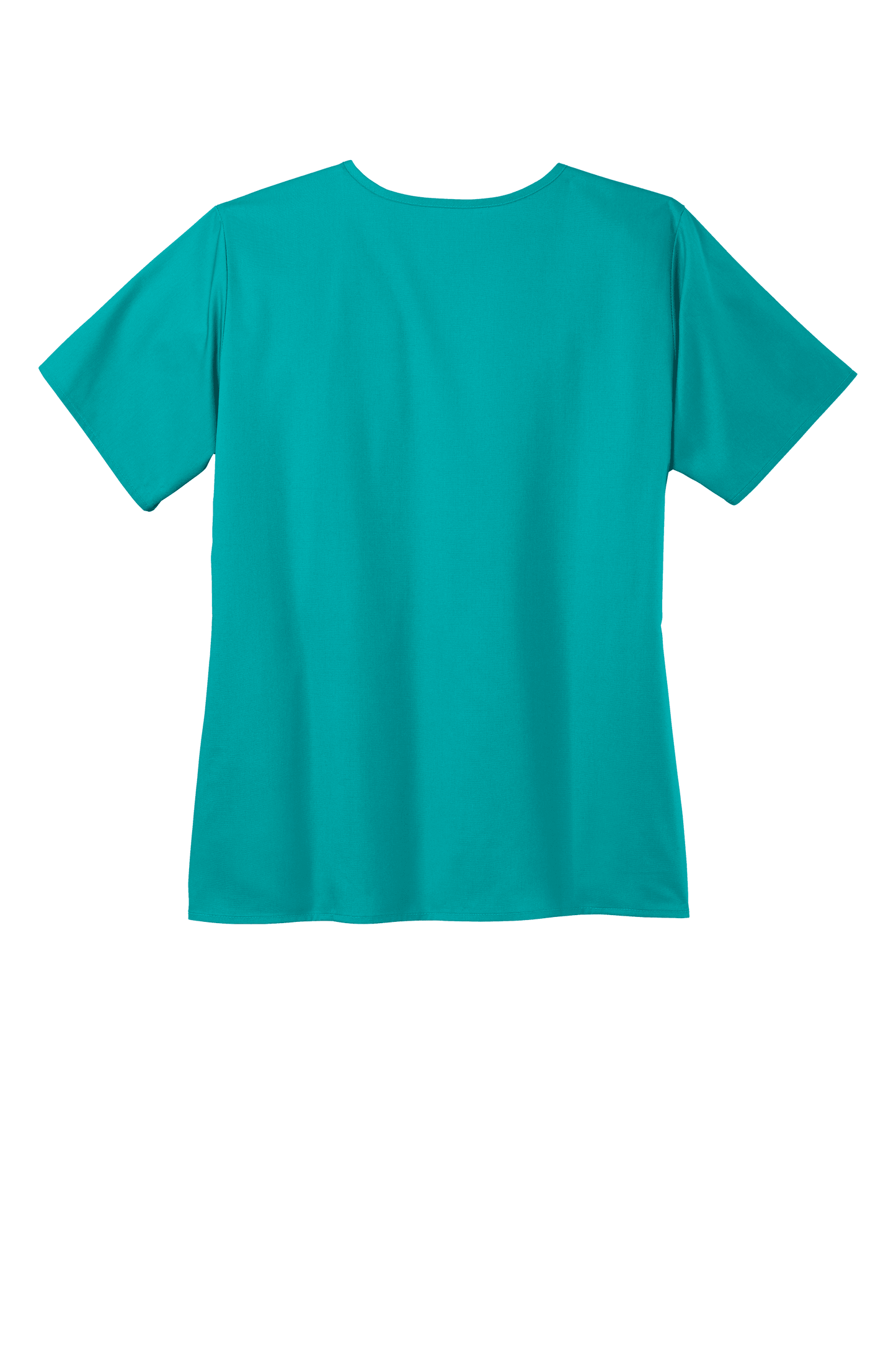 Women's Medical WorkFlex™ mock wrap scrub top by Wink with teal print, featuring a comfortable fit and medical workwear style.